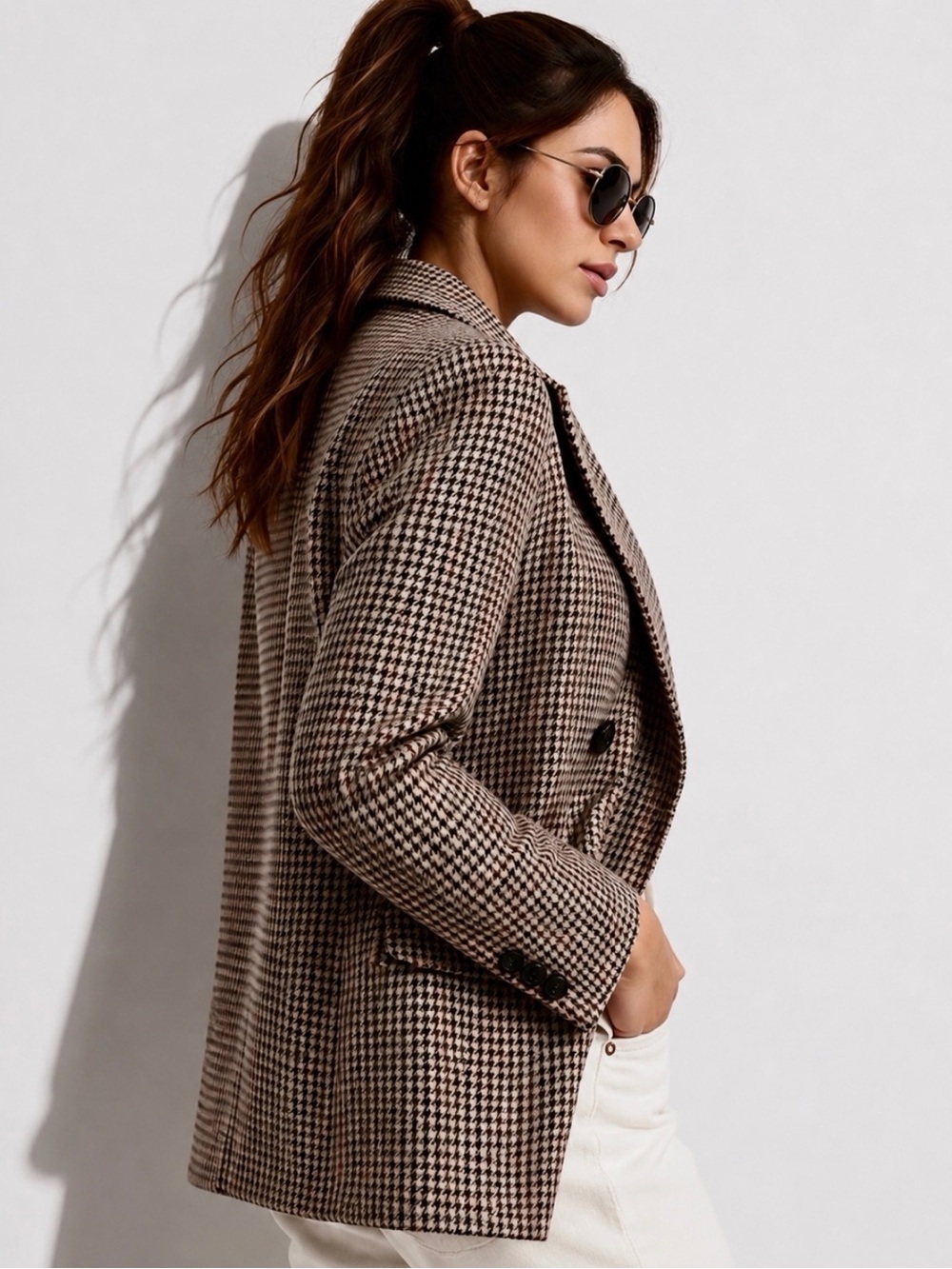 Aritzia WILFRED Margaux Oversized Houndstooth Double Breasted Blazer - Picture 4 of 10
